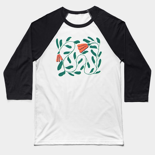 Simple Red Flowers on Vine with White Shadow Baseball T-Shirt by haleyum